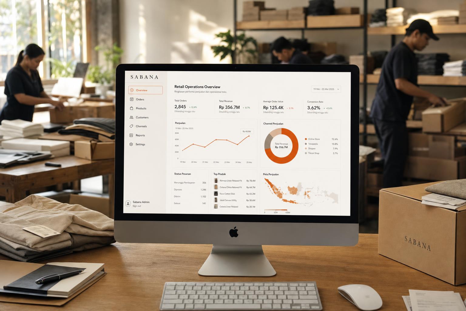 Ruang kerja bisnis yang terhubung dengan sistem digital